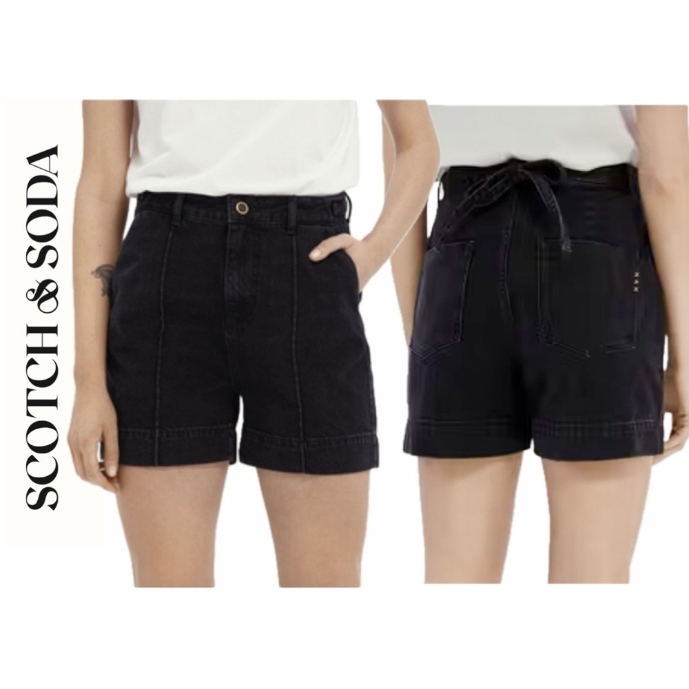 Scotch & Soda Mid Rise Denim Shorts Black Distressed Sz‎ 26 Made In Italy Goth